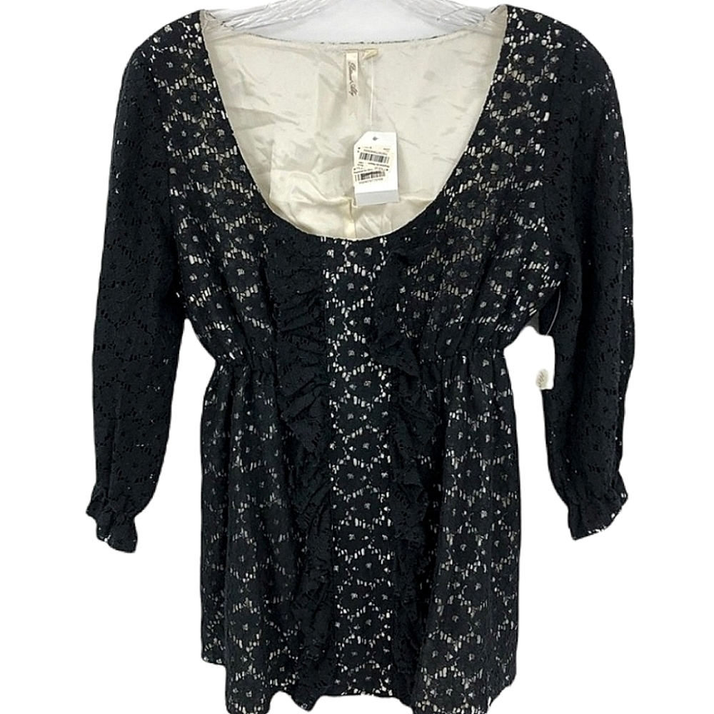 New With Tags Petticoat Alley Women’s Medium Black White Lace Light Blouse